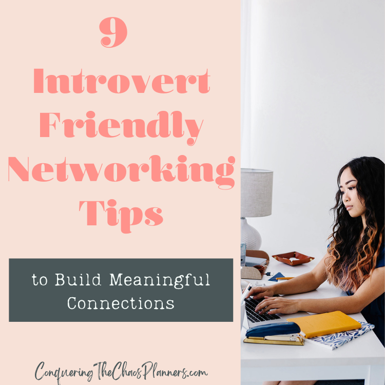 Introverts and Networking: 9 Networking tips to build meaningful connections for introverts title with a women typing at a computer