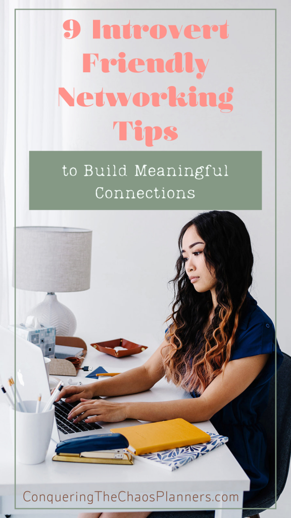 Introverts & Networking: 9 Introvert  Friendly Networking Tips to Build Meaningful Connections Title with a girl typing on a computer