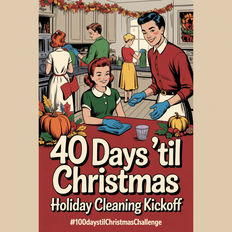 Cozy 1950s-inspired holiday image of a tidy home prepared for Thanksgiving week, used for a pre-Thanksgiving cleaning guide.