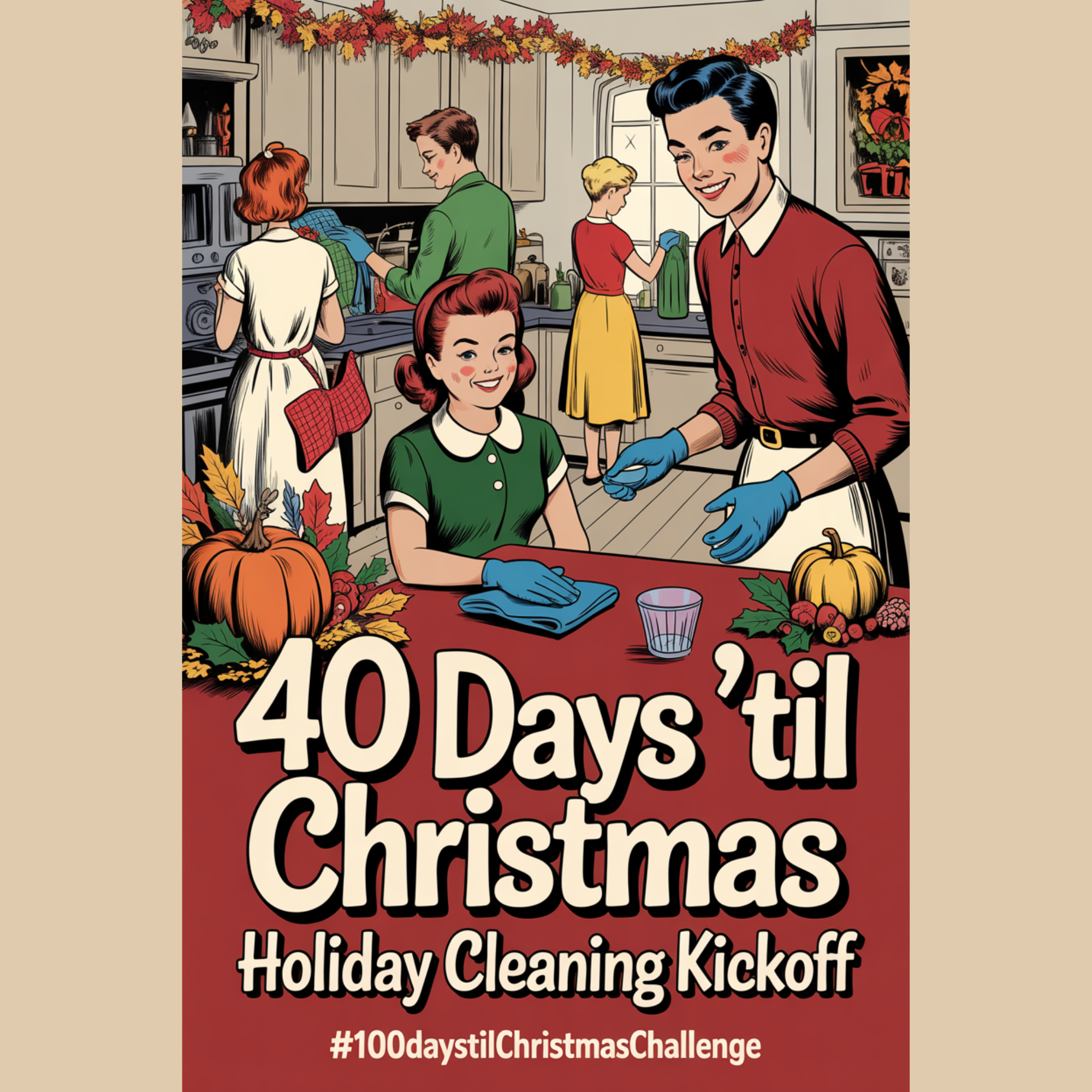 Cozy 1950s-inspired holiday image of a tidy home prepared for Thanksgiving week, used for a pre-Thanksgiving cleaning guide.