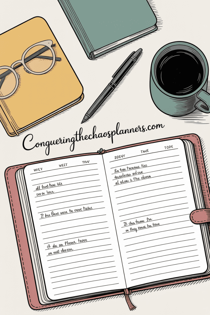 A single open paper planner with only a few notes on the page — the simple, boring, consistent habit that finally stuck.