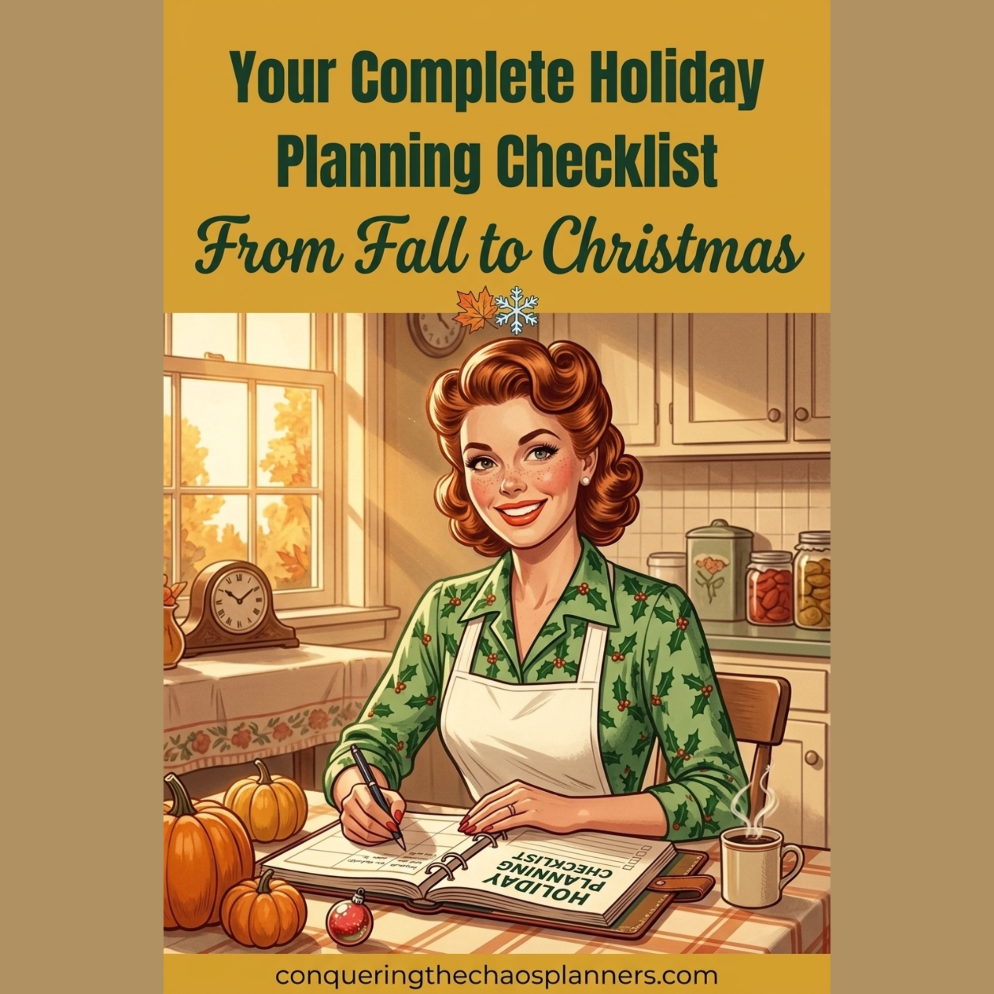 your complete holiday planning checklist - from fall to christmas. woman sitting at table completing her holiday planning checklist